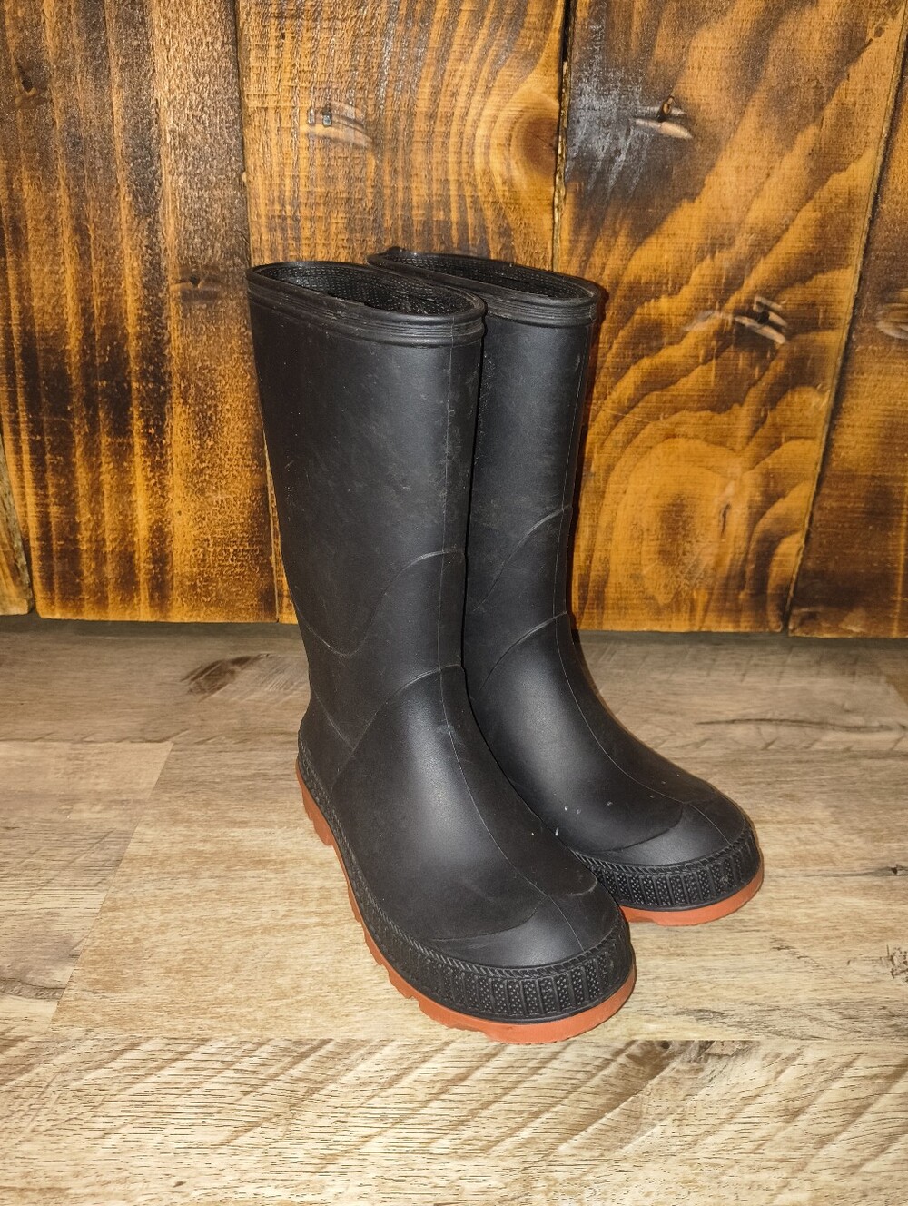 Kids Black Rubber Rain Boots Size 13 Red Sole Waterproof Mud Farm Boots